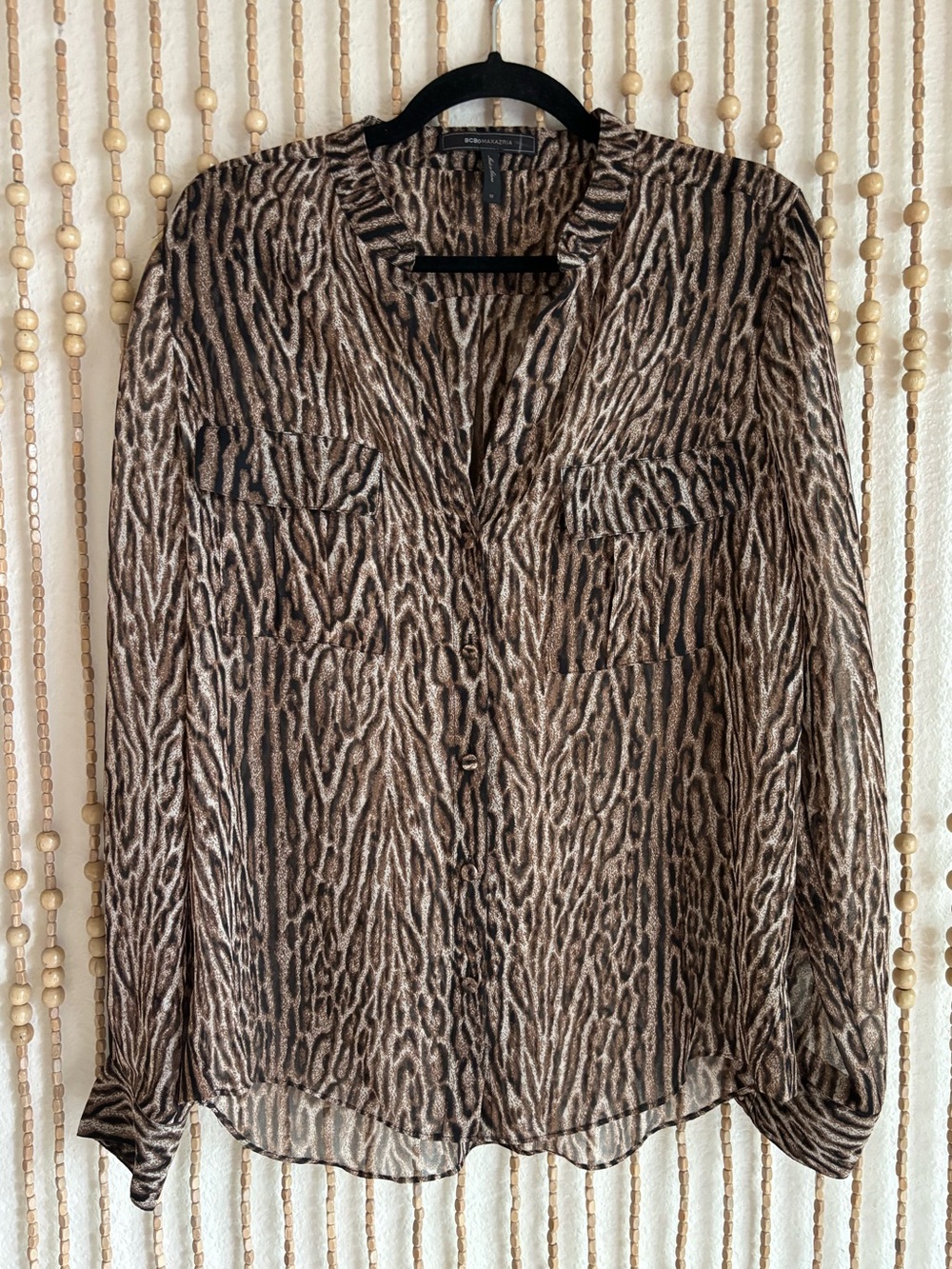 BCBGMAXAZRIA Cheetah Leopard Animal Print Sheer Brown Black Wine Mom Boho Grunge